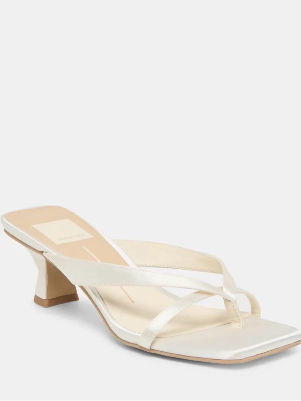 Dolce Vita White Satin Brevel Strappy Kitten-Heel Thong Sandal